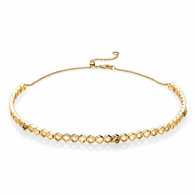 Pandora Shine™ Limited Edition Honeybee Choker - 18ct Gold Plated/Enamel/Black - Canada | VN3672VS